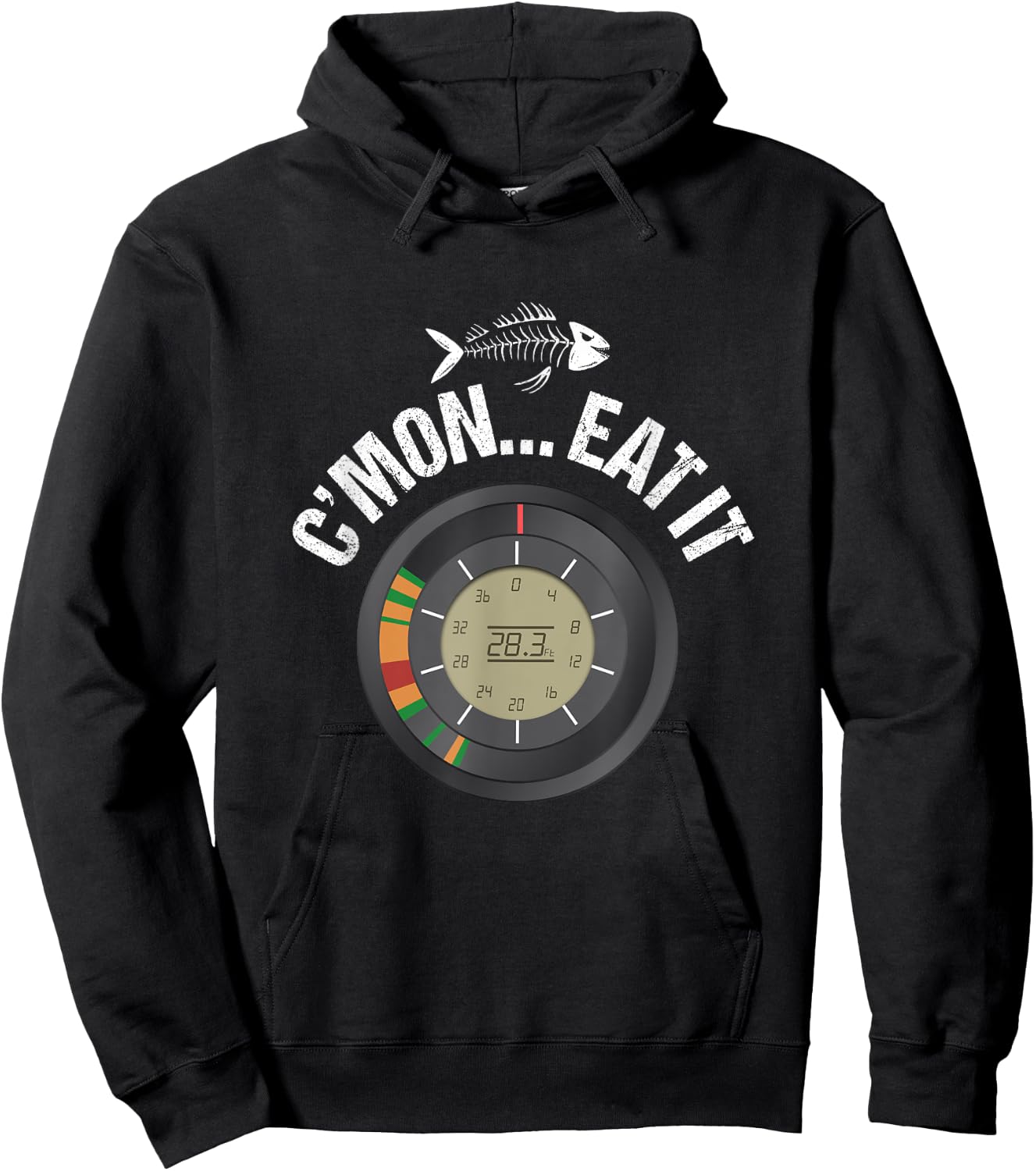 Funny Ice Fishing Flasher Fish Finder Graphic C'mon Eat It Hoodie - Hoodie | Black