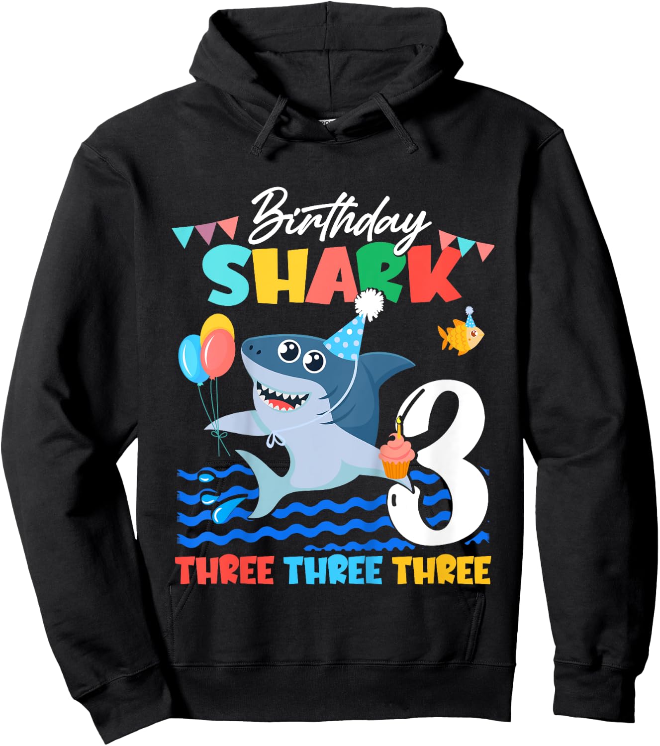 Baby Cute Shark Birthday Boy 3 Year Old Gift - Three Three Hoodie - Hoodie | Black