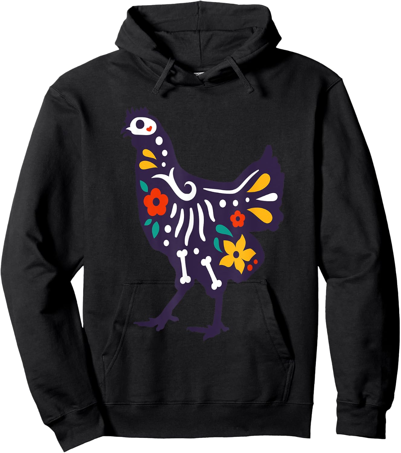 Cute Sugar Skull Day Dead Chicken Colorful Farm Lover Hoodie - Hoodie | Black