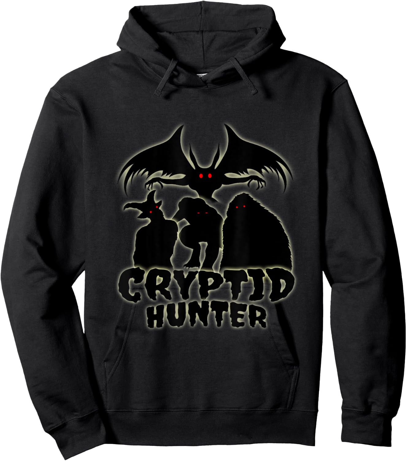 Cryptid Hunter with Goatman Memo Mothman Hoodie - Hoodie | Black