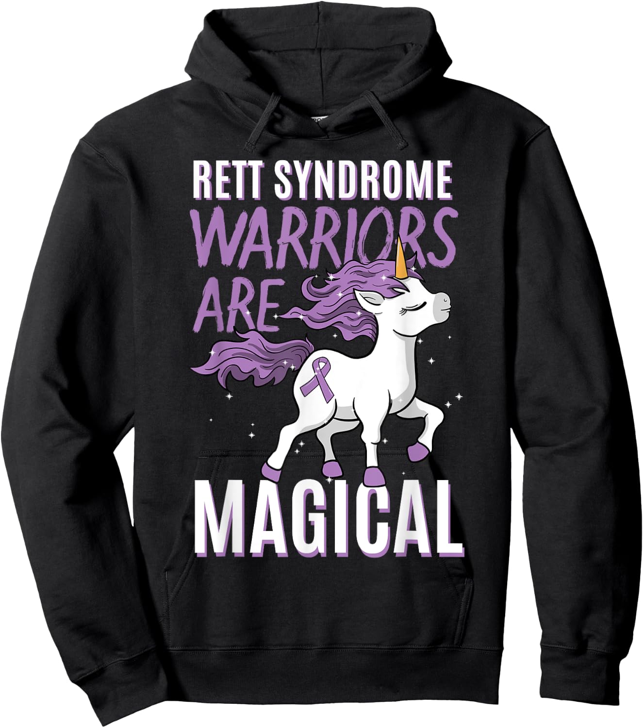 Rett Syndrome Awareness RTT Warrior Purple Ribbon Unicorn Hoodie - Hoodie | Black