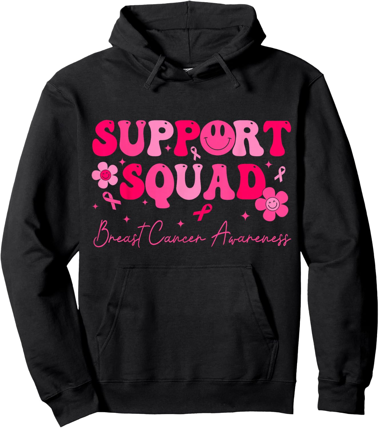 Retro Groovy Support Squad Breast Cancer Awareness Hoodie - Hoodie | Black