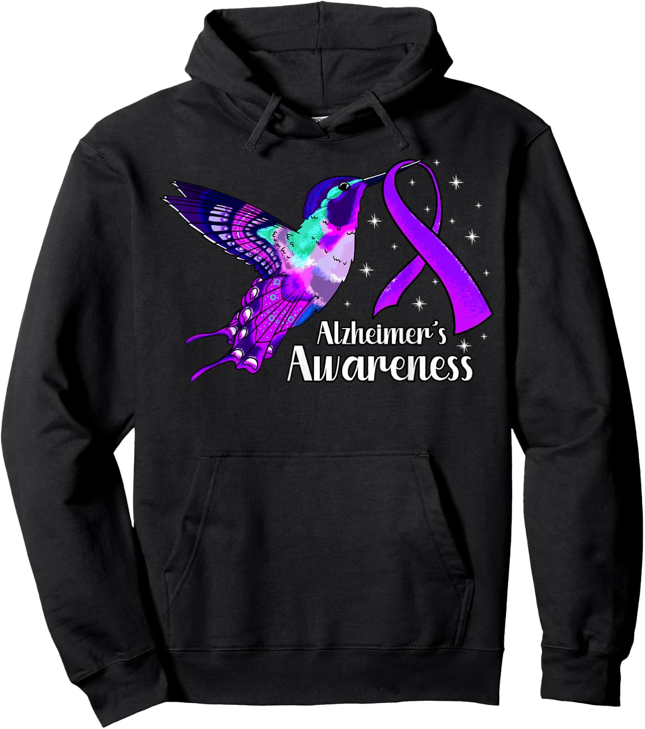 Alzheimer's Disease AD Hummingbird Purple Awareness Ribbon Hoodie - Hoodie | Black