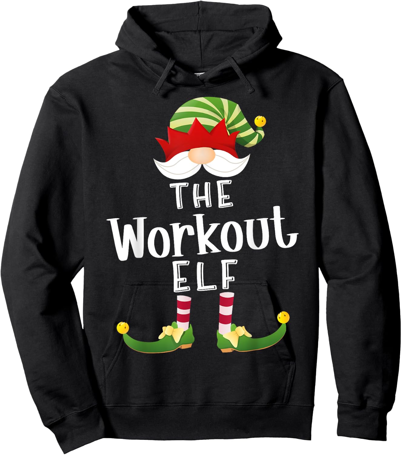 Workout Elf Group Christmas Funny Pajama Party Hoodie - Hoodie | Black