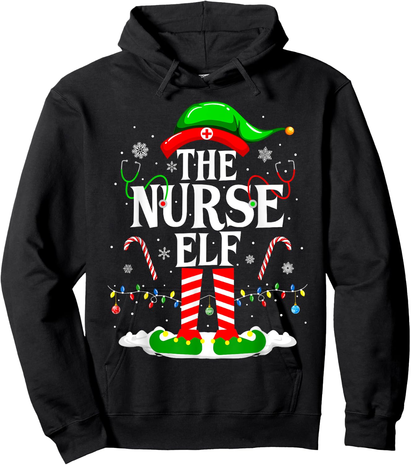 The Nurse Elf Christmas Cute Elf Nursing Christmas Nurse Hoodie - Hoodie | Black