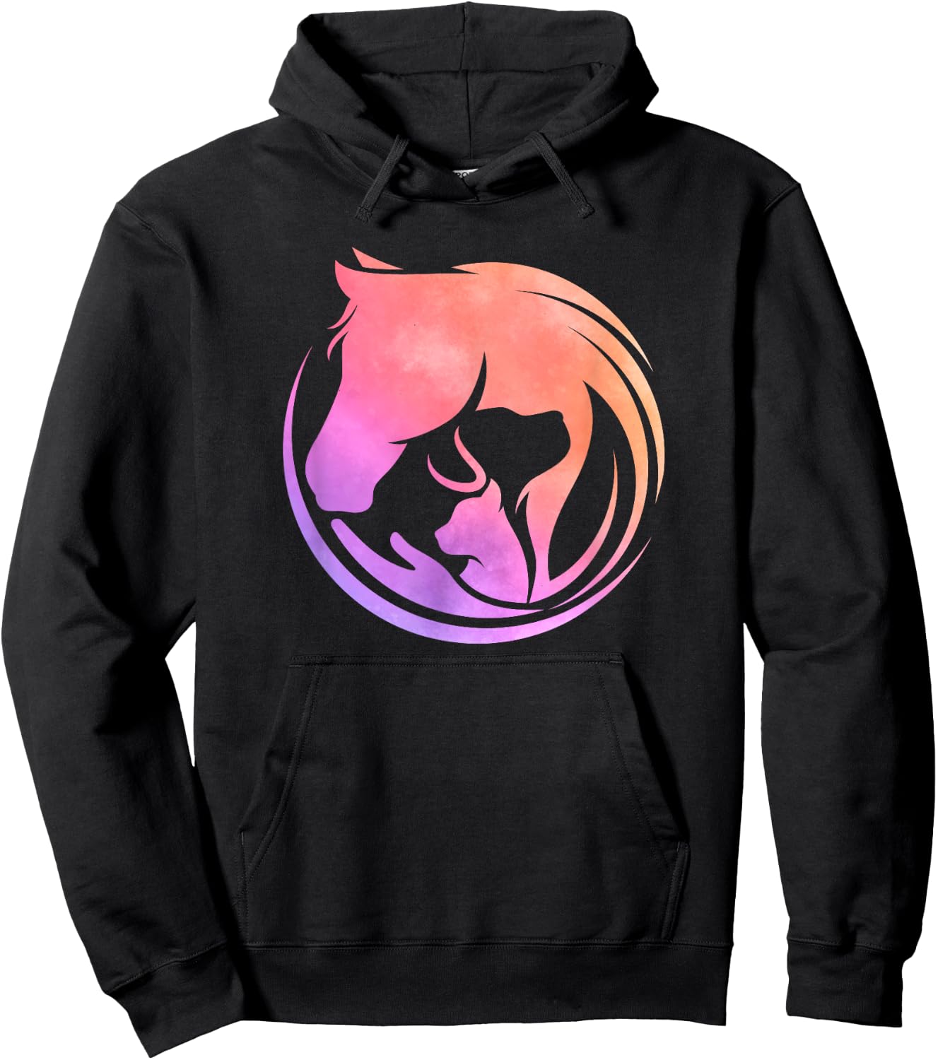Watercolor Horse Dogs Cats Art Horseback Riding Clothes Gift Hoodie - Hoodie | Black