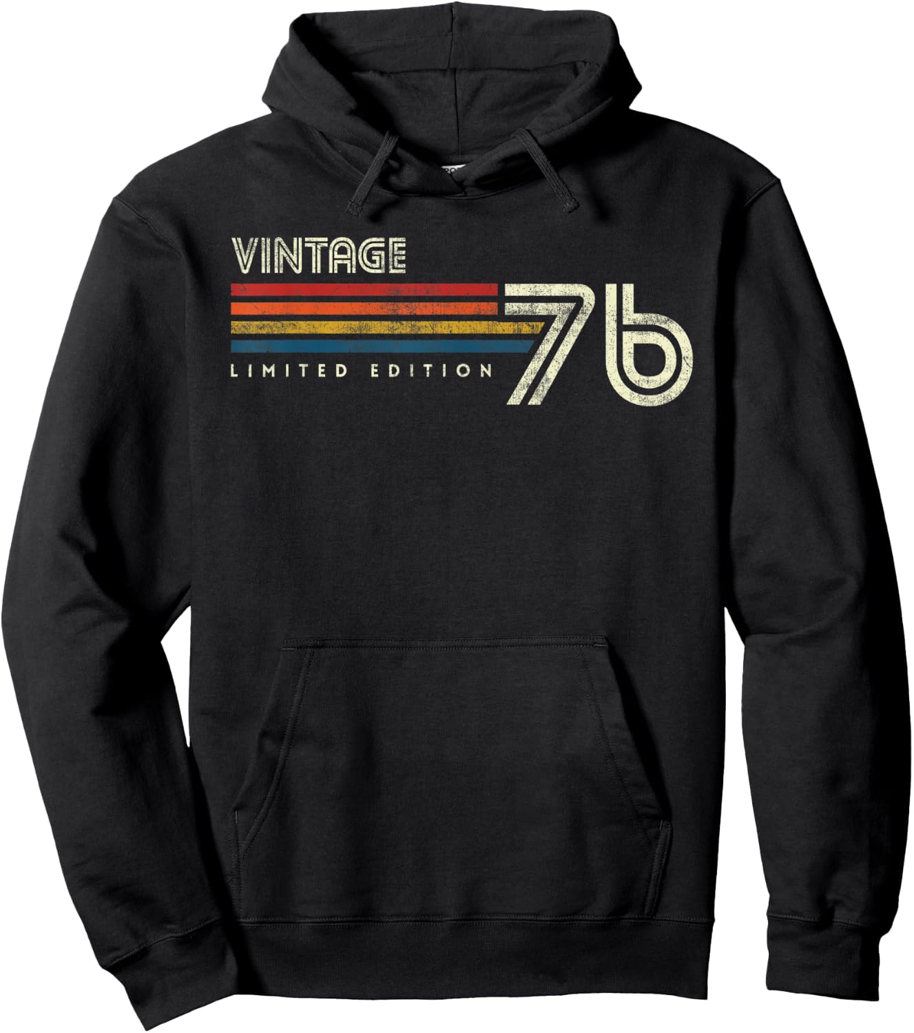 Vintage 1976 Chest Stripe Birthday Hoodie - Hoodie | Black
