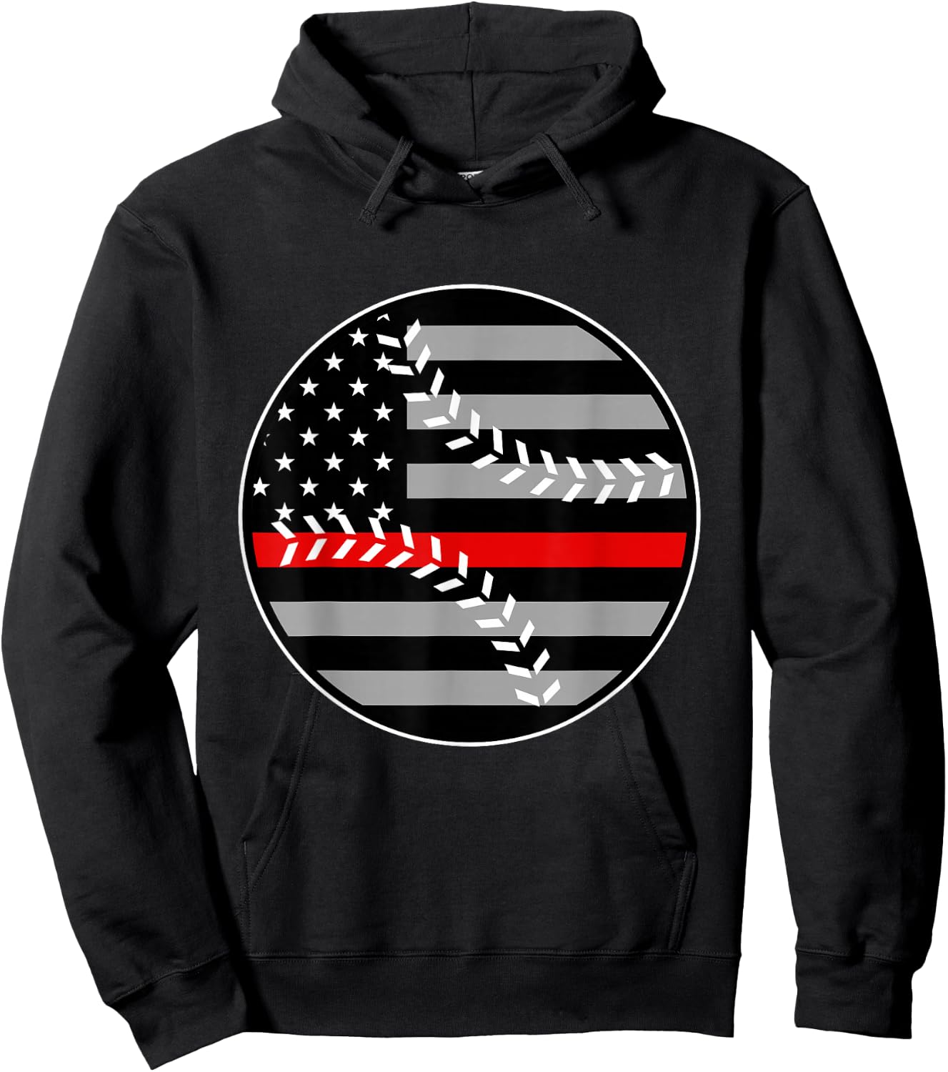 American Flag Red Line Baseball Patriotic Firefighter Hoodie - Hoodie | Black