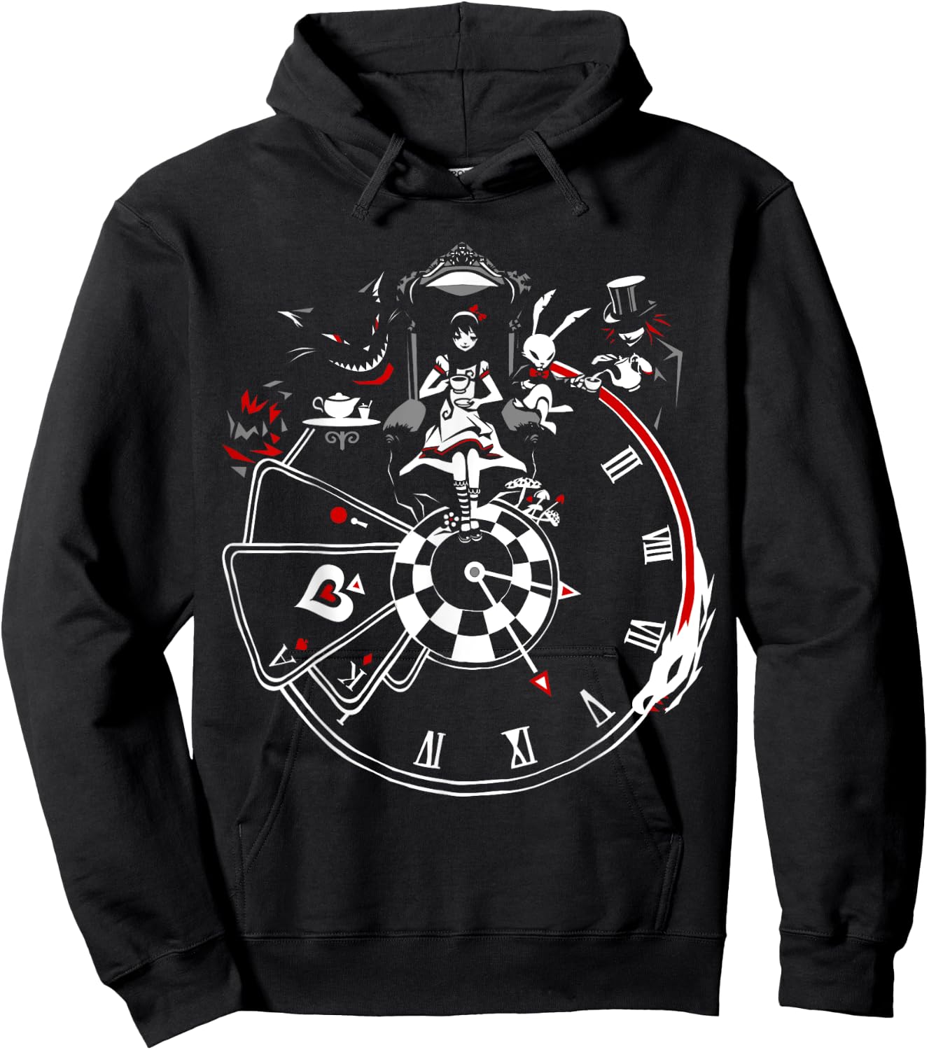 VampireFreaks Alice In Wonderland Clock Hoodie - Hoodie | Black