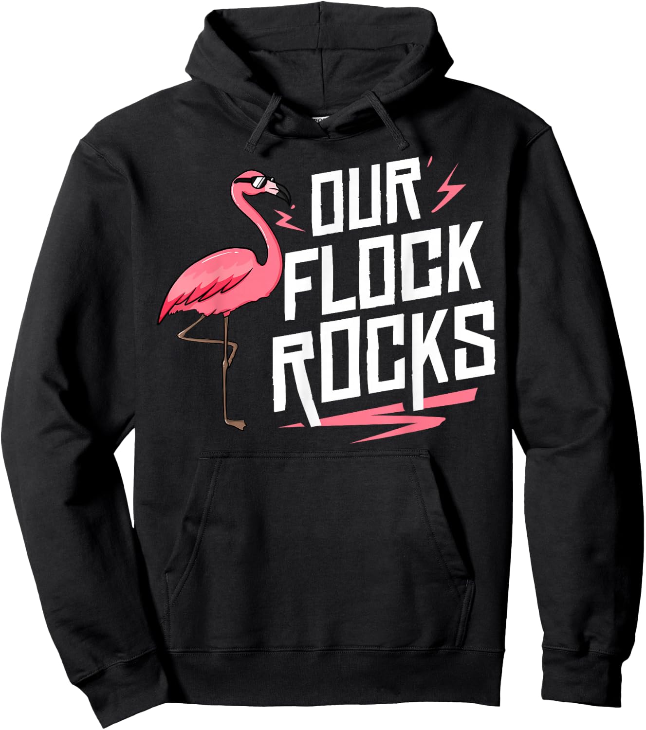 Our Flock Rocks Gift Pink Flamingo Women Men Hoodie - Hoodie | Black