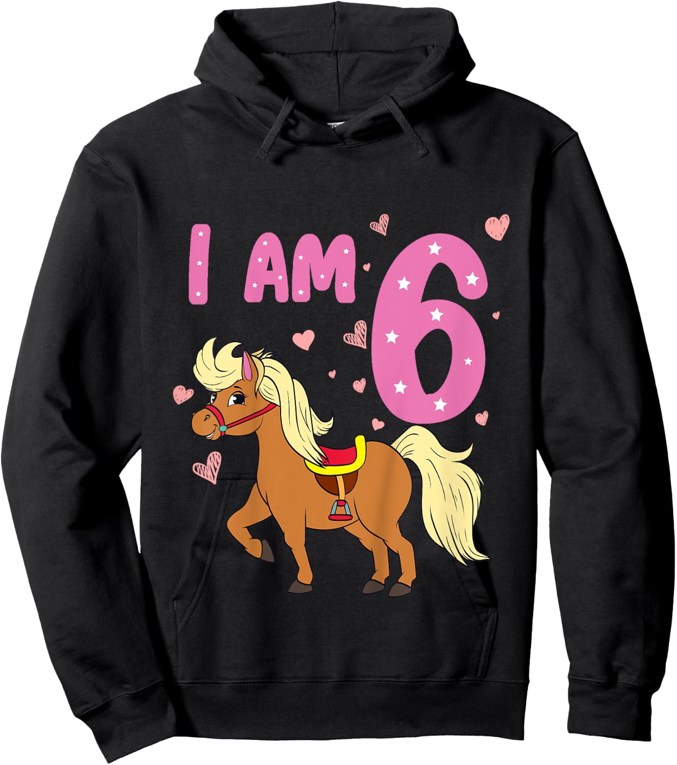 Pony Girl 6th Birthday Horse 6 Years Old Girls Pony Birthday Hoodie - Hoodie | Black