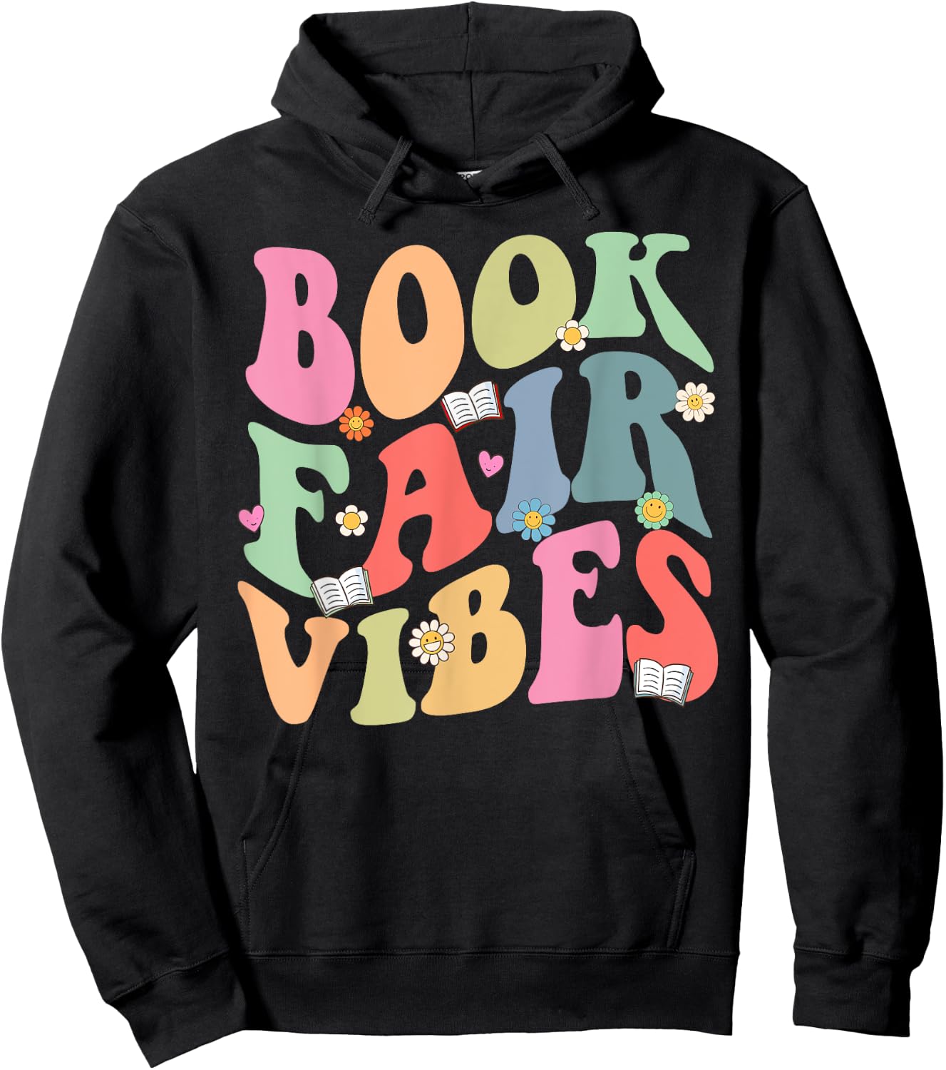 Library Book Fair Vibe Groovy Retro School Reading Nostalgic Hoodie - Hoodie | Black