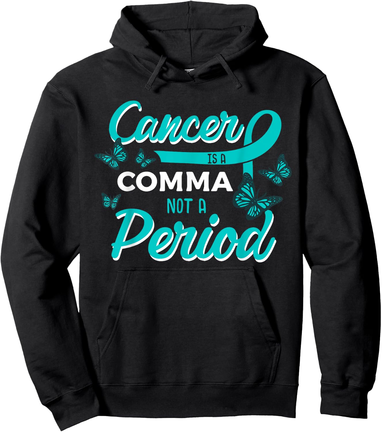 Ovarian Cancer Butterfly Teal Ribbon Gynecology Carcinoma Hoodie - Hoodie | Black