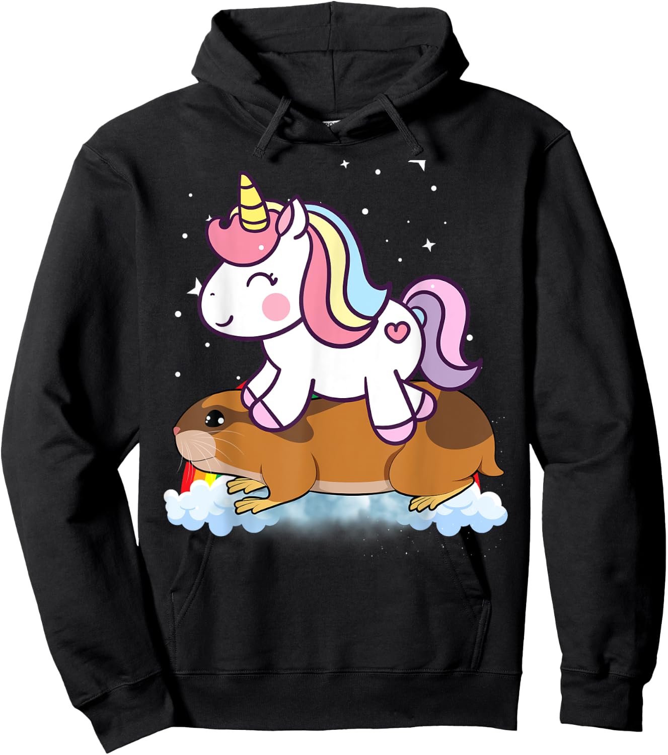 Unicorn Riding Lemming Boys Girls Men Women Kids Rainbow Hoodie - Hoodie | Black