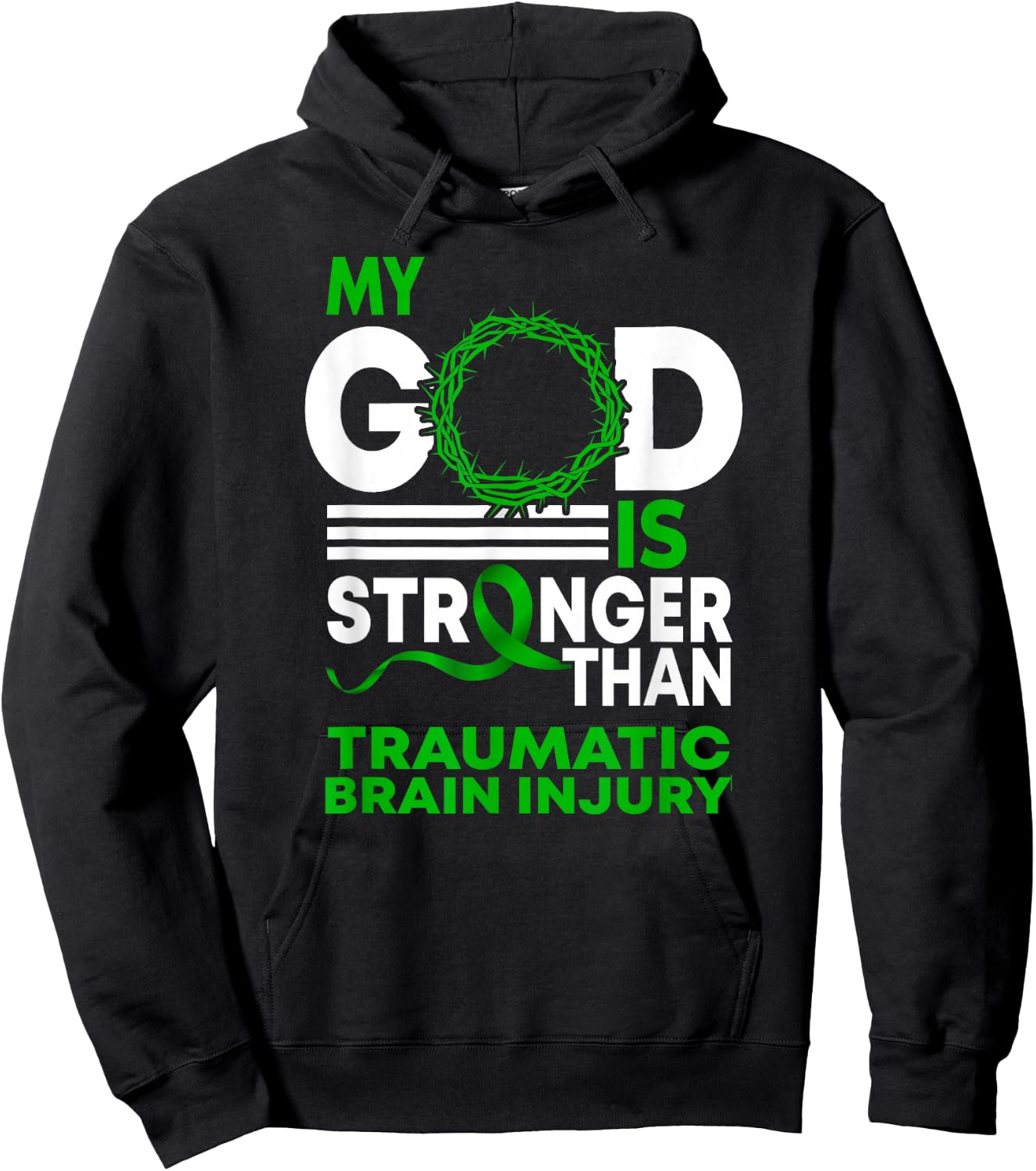 My God Stronger Than Traumatic Brain Injury Awareness Ribbon Hoodie - Hoodie | Black