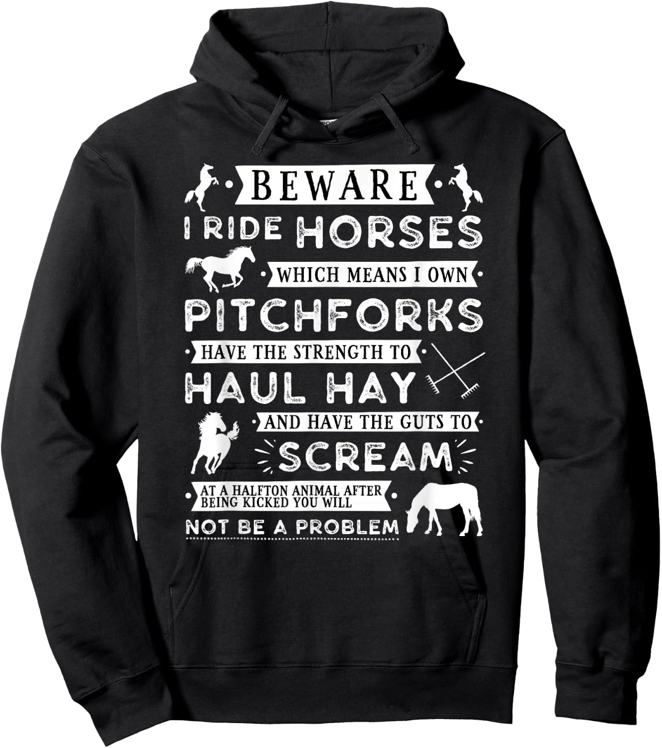Beware I Ride Horse - Funny Horse Lover Girls Teen Hoodie - Hoodie | Black