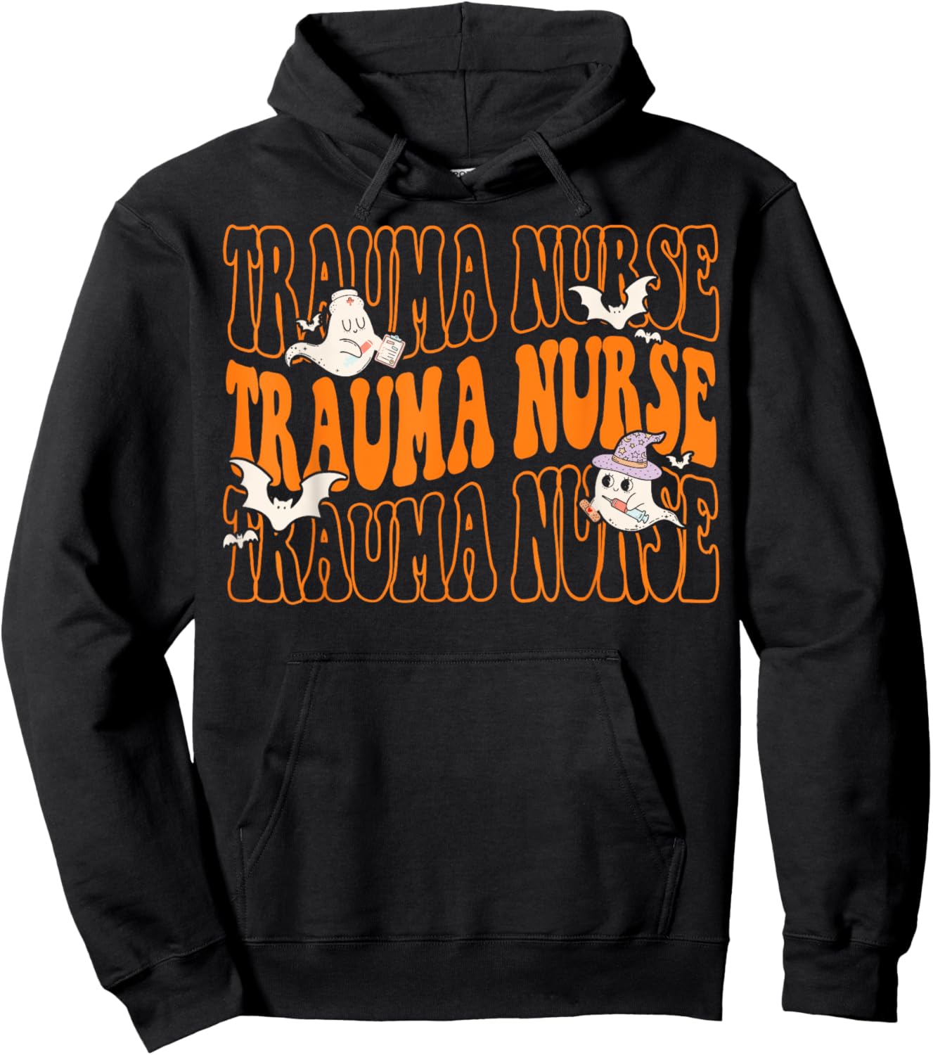 Trauma Boo Crew Retro Halloween Ghost Nurse Hoodie - Hoodie | Black