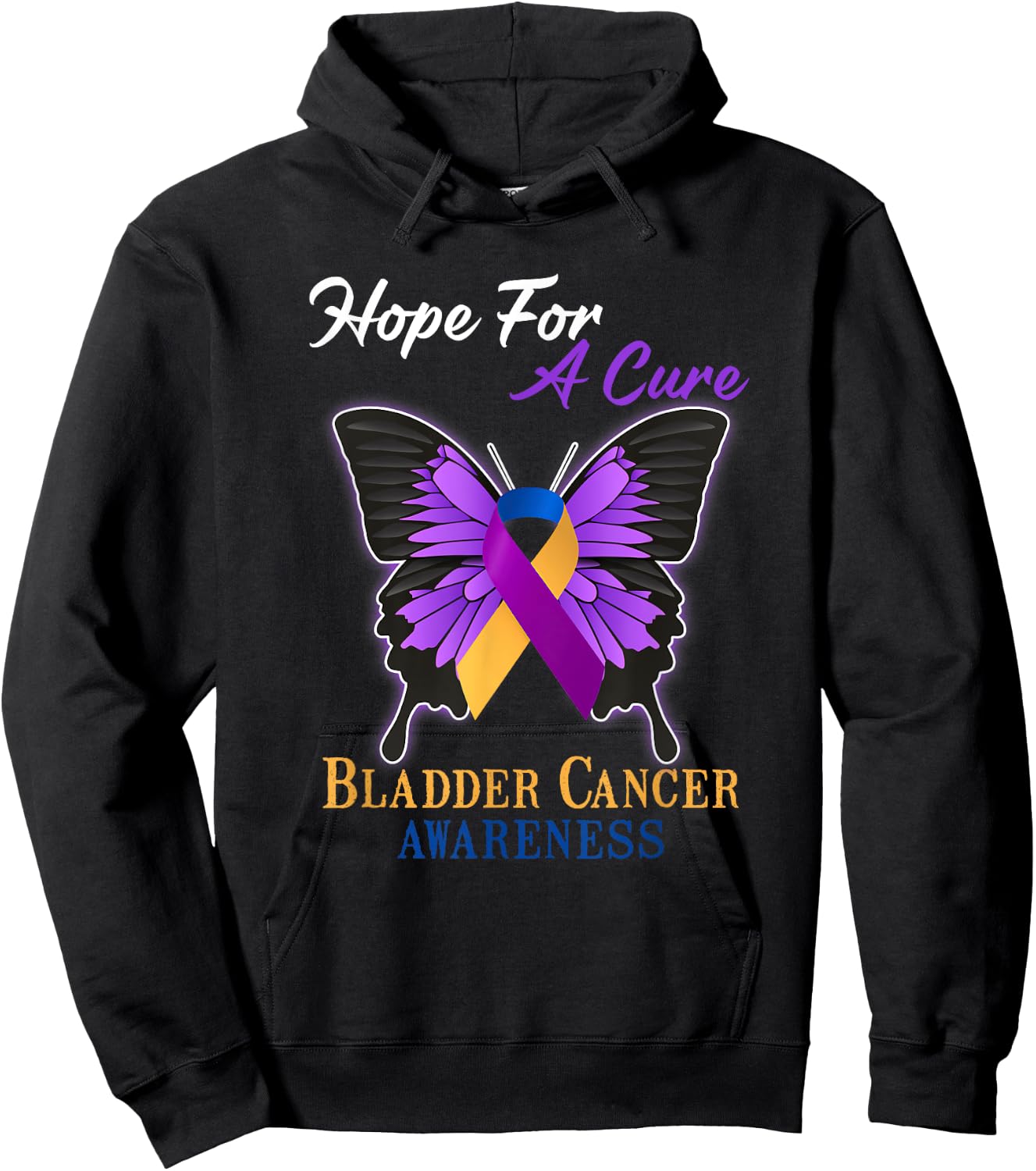 Hope For A Cure Bladder Cancer Awareness Ribbon Butterfly Hoodie - Hoodie | Black
