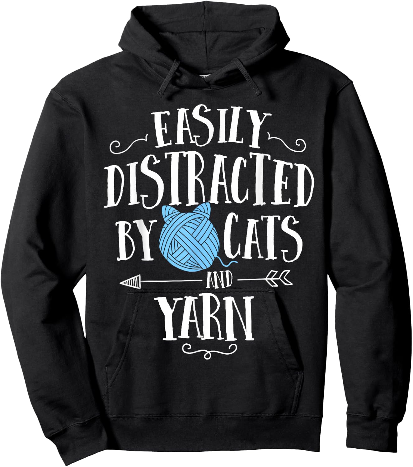 Easily Distracted By Cats And Yarn Knitting Yarn Crochet Hoodie - Hoodie | Black