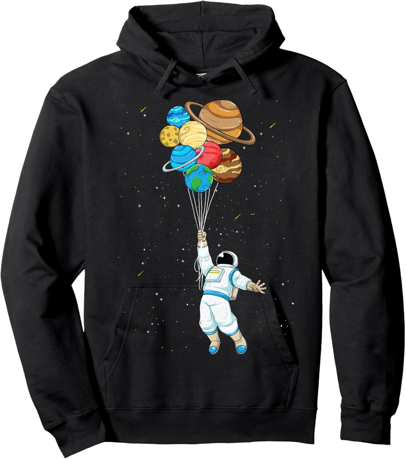 Space Shirt Astronaut Holding Planet Balloons Solar System Hoodie - Hoodie | Black