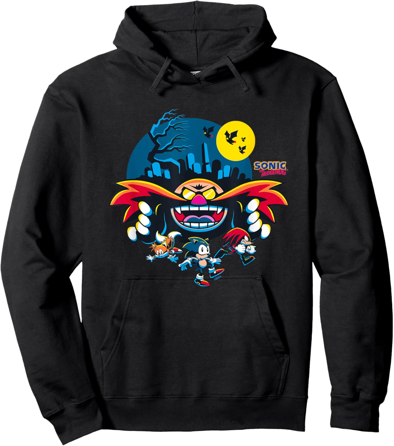 Sonic The Hedgehog Halloween Friends Haunted By Eggman Hoodie - Hoodie | Black