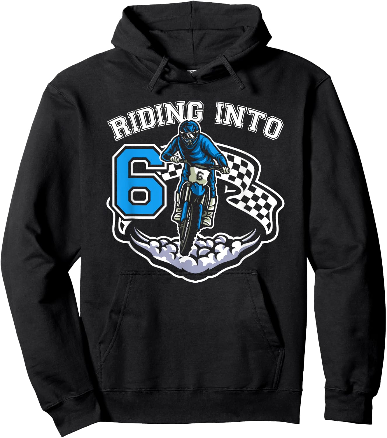 Riding Into 6 Years Old 6th Birthday Boy Dirt Bike Party Hoodie - Hoodie | Black