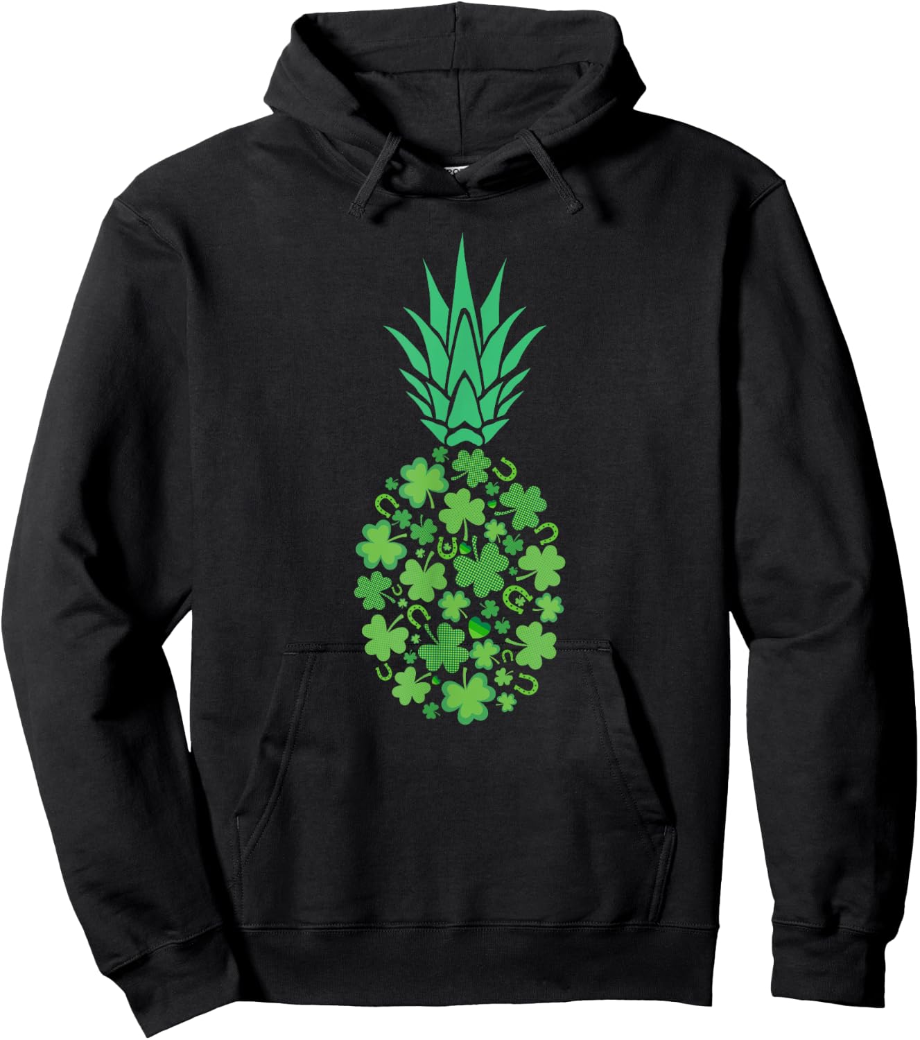 St Patricks Day Hawaiian Pineapple Lucky Shamrock Horseshoe Hoodie - Hoodie | Black