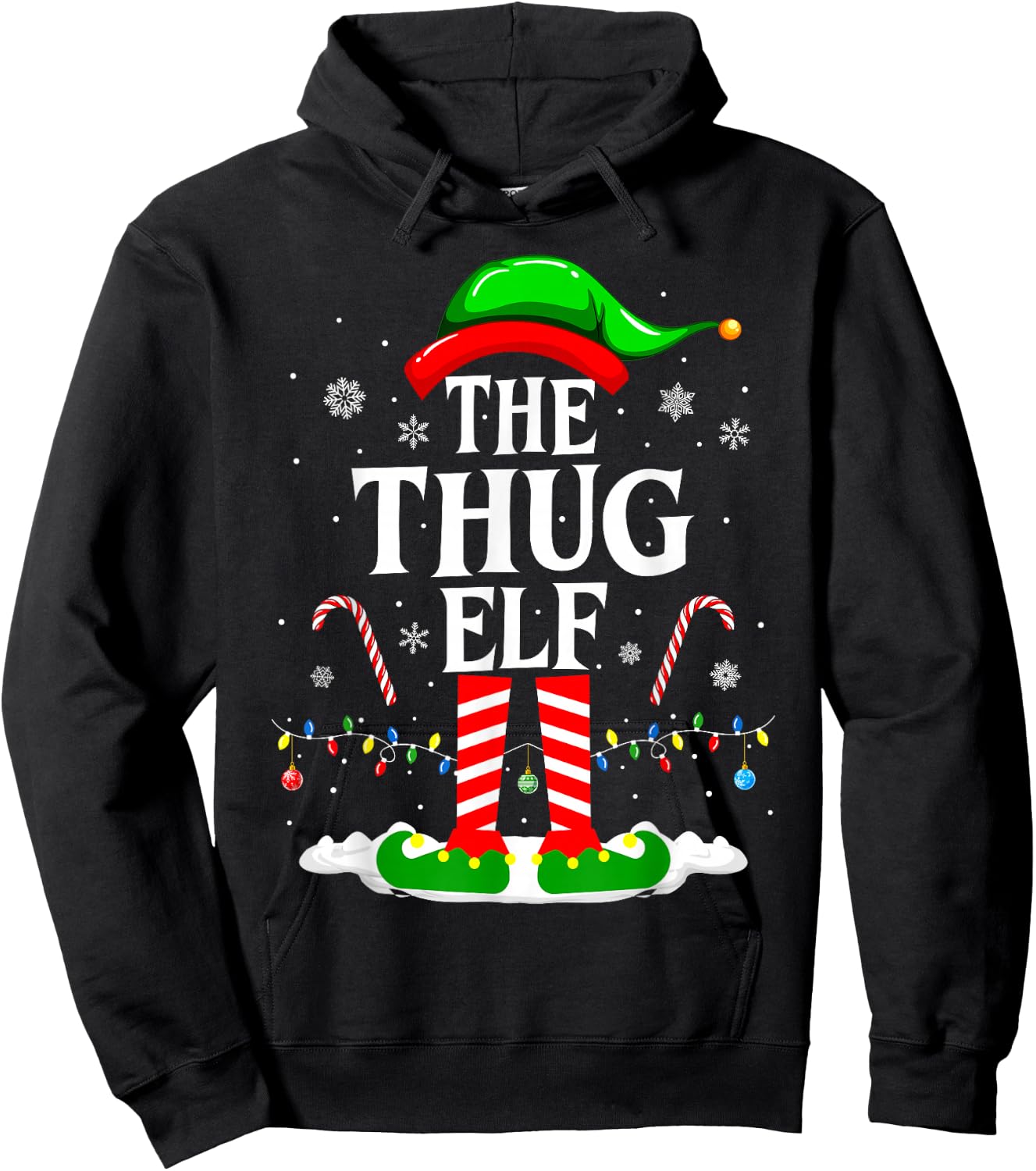 The Thug Elf Xmas Funny Matching Family Group Christmas Hoodie - Hoodie | Black