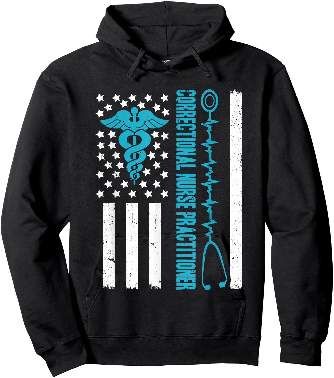 Correctional Nurse Practitioner Flag Stethoscope RN Hoodie - Hoodie | Black