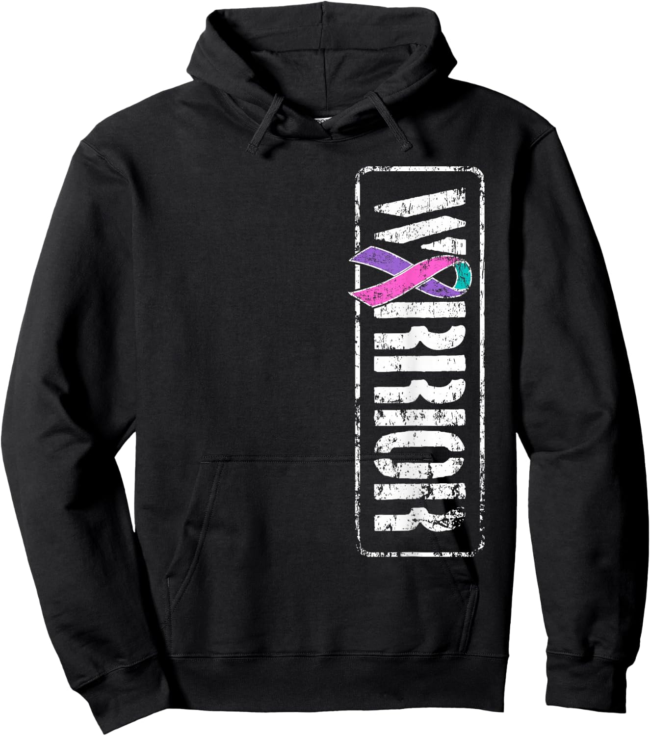 Thyroid Cancer Awareness - Sideways Military Warrior Ribbon Hoodie - Hoodie | Black