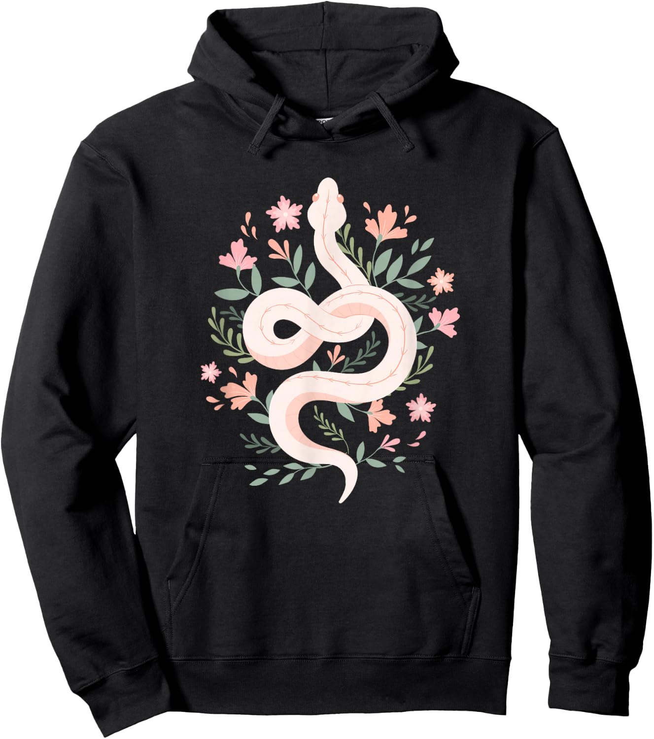 Aesthetic Graphic Mystical Snake Flower Pastel Goth Hoodie - Hoodie | Black