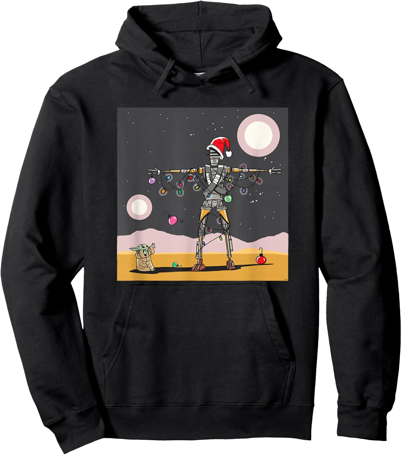 Star Wars Grogu IG-11 Droid Holiday Tatooine Christmas Tree Hoodie - Hoodie | Black