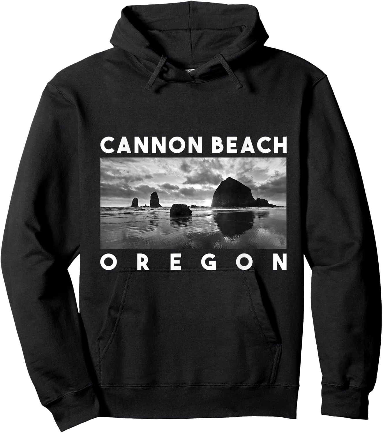 Oregon Cannon Beach Skyline Haystack Rock Travel Souvenir Hoodie - Hoodie | Black
