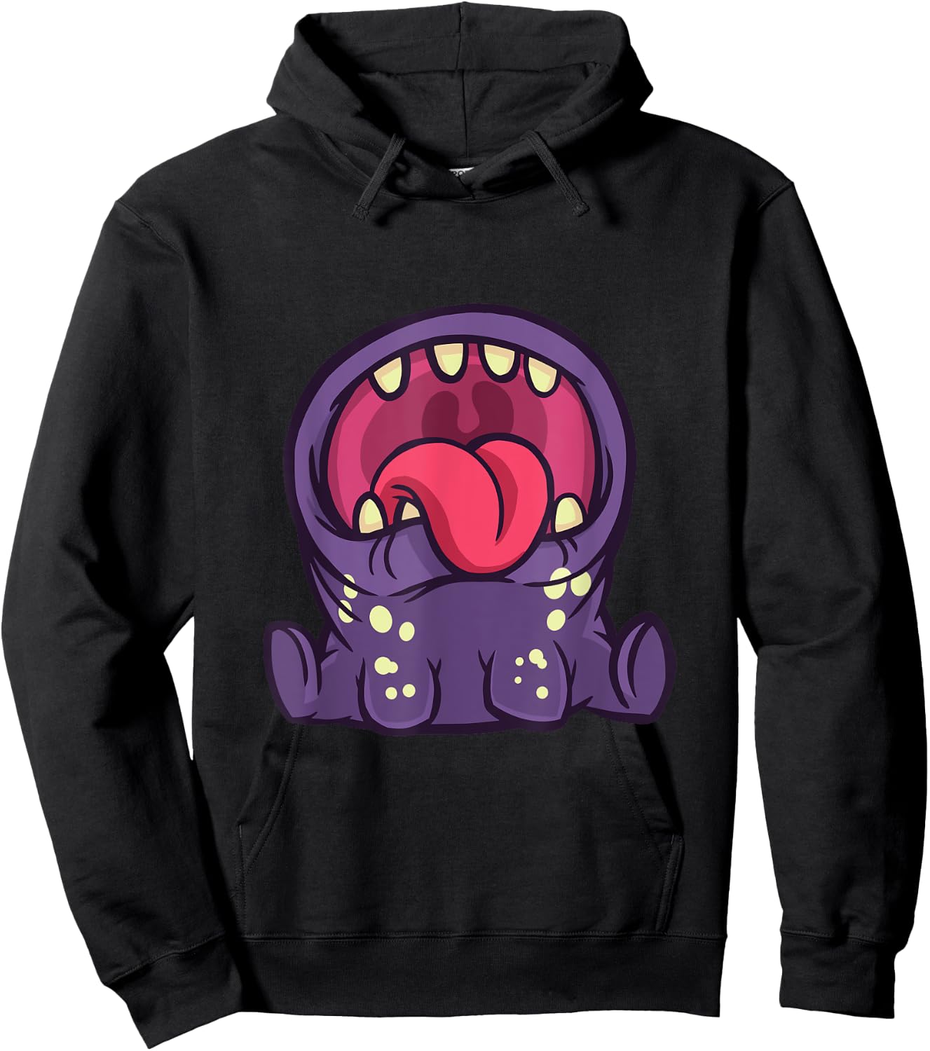 Funny cute purple monster with open mouth and Hoodie - Hoodie | Black