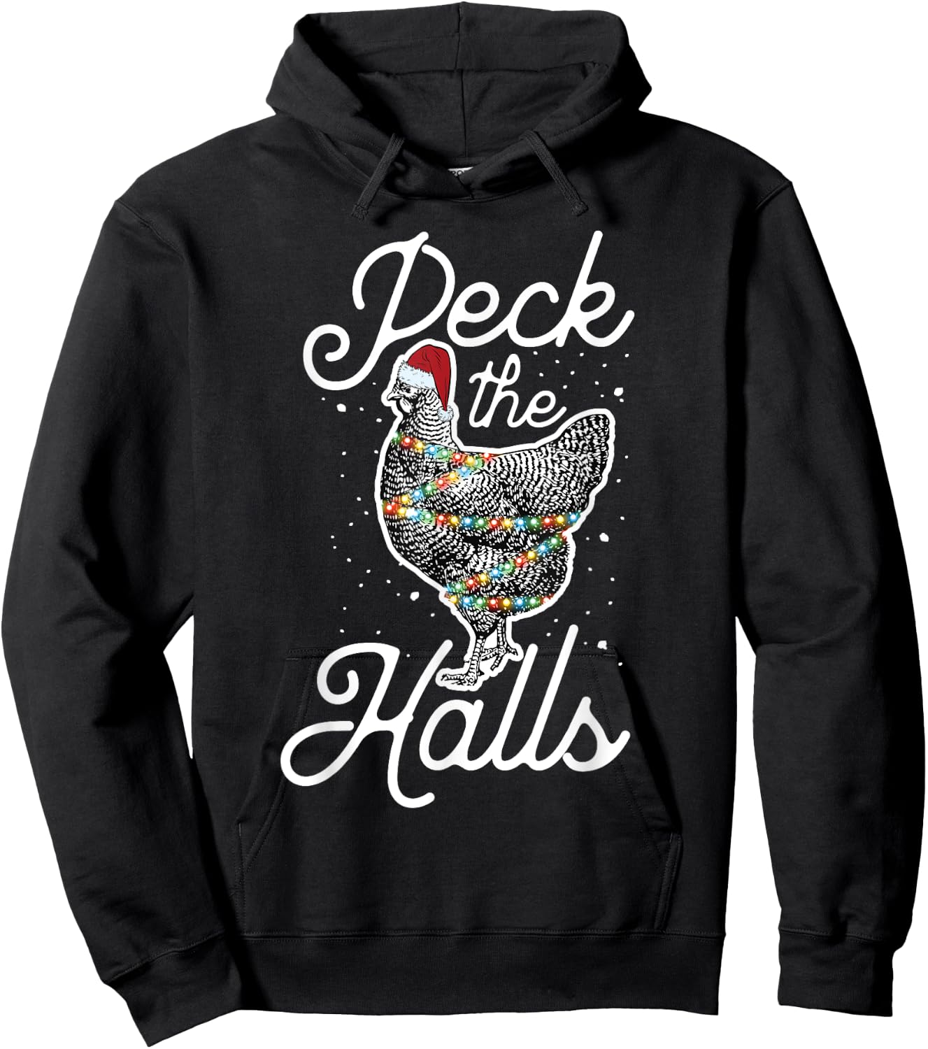 Peck The Halls | Cute Christmas Chicken Hoodie - Hoodie | Black