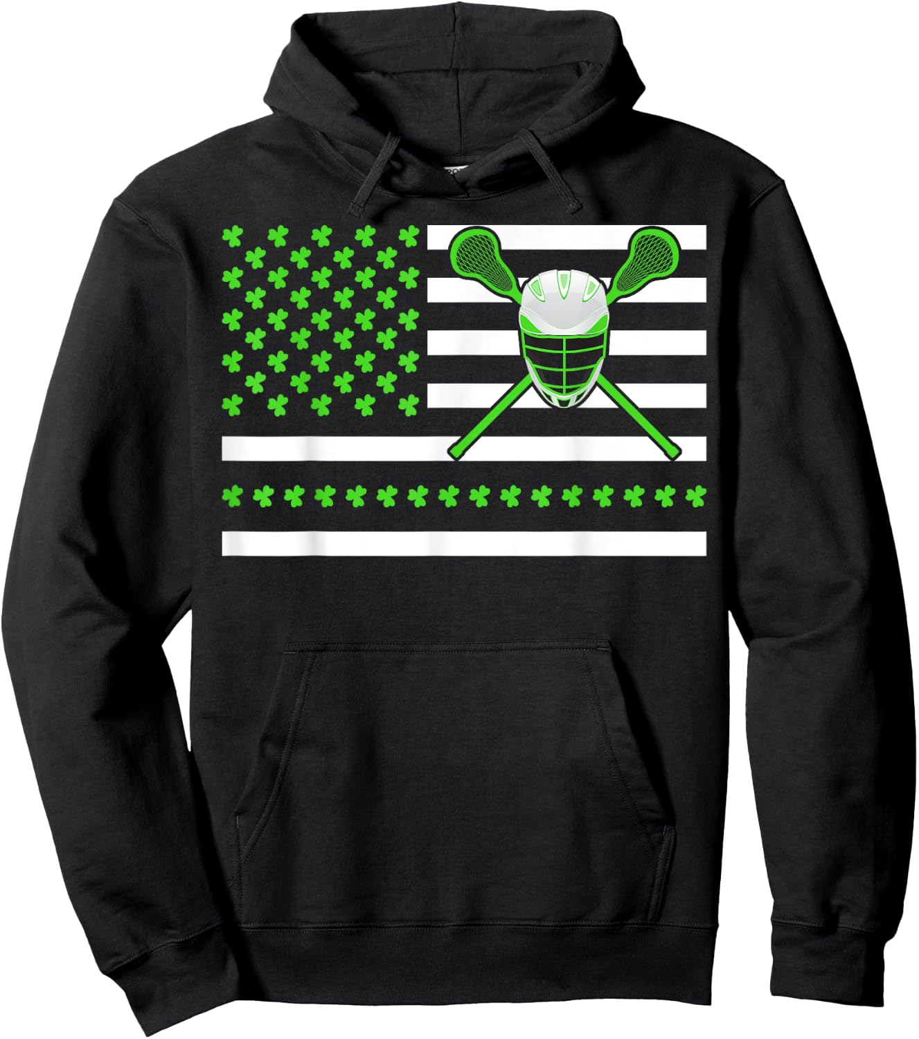 Irish Shamrock American Flag Lacrosse St. Patrick's Day Kids Men Hoodie - Hoodie | Black