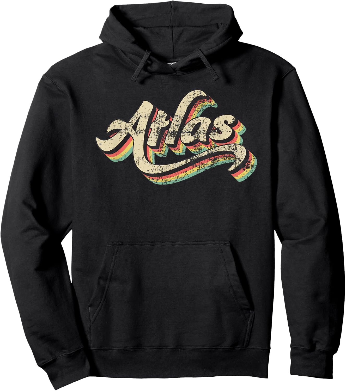 Atlas Name First or Family 70s Inspired Vintage Script Hoodie - Hoodie | Black
