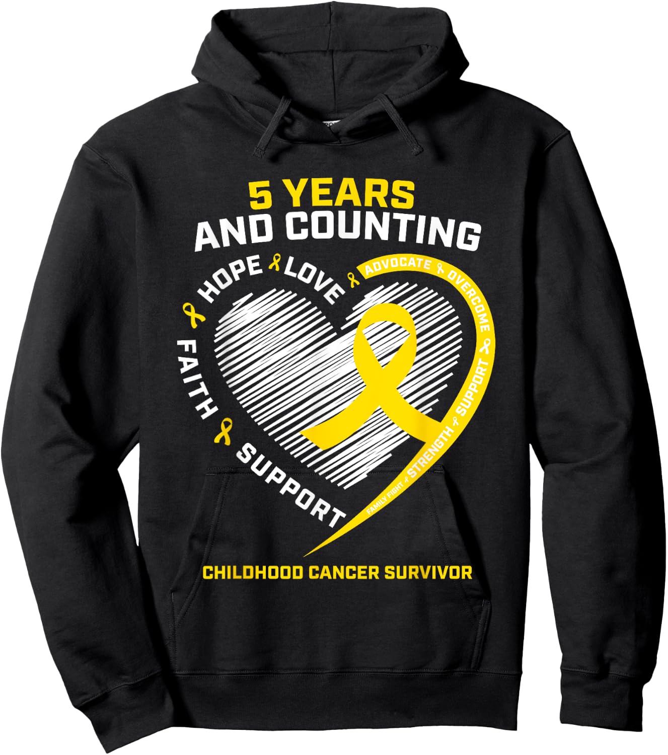Girls Kids Boys 5 Year Gold Childhood Cancer Survivor Shirt Hoodie - Hoodie | Black