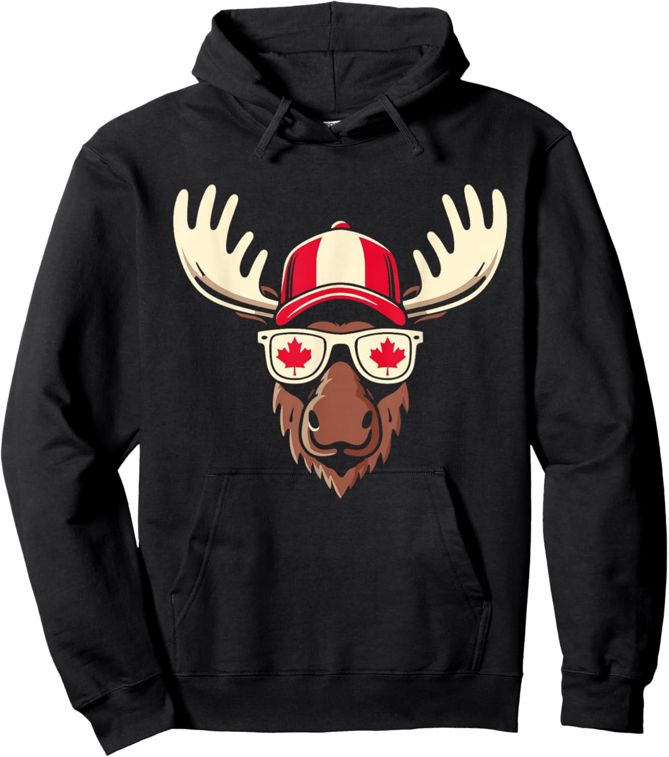 Canada Day Canadian Flag Maple Leaf Moose Sunglasses Hoodie - Hoodie | Black