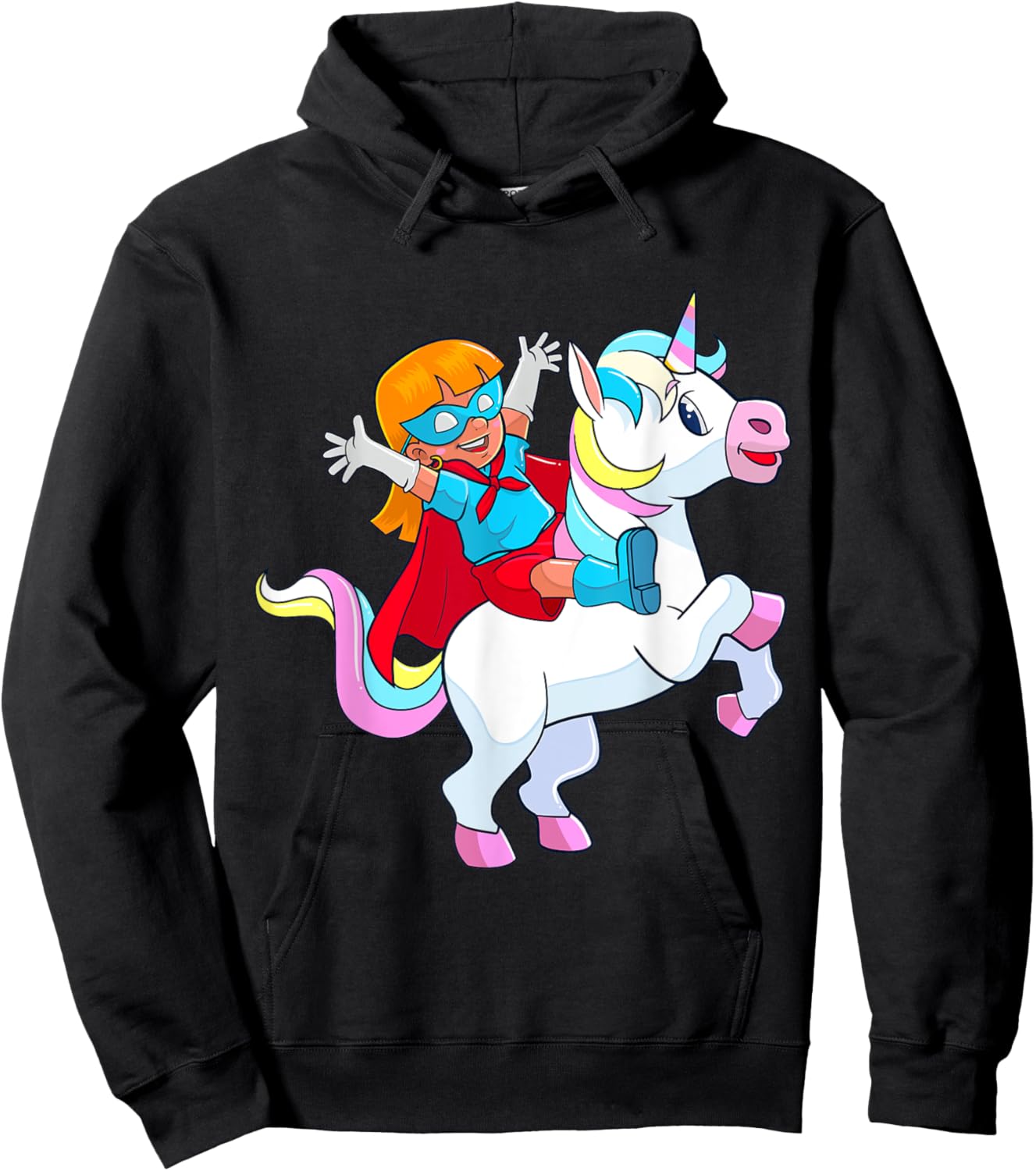 Superhero Birthday Girl Riding Unicorn Funny Kids Toddlers Hoodie - Hoodie | Black