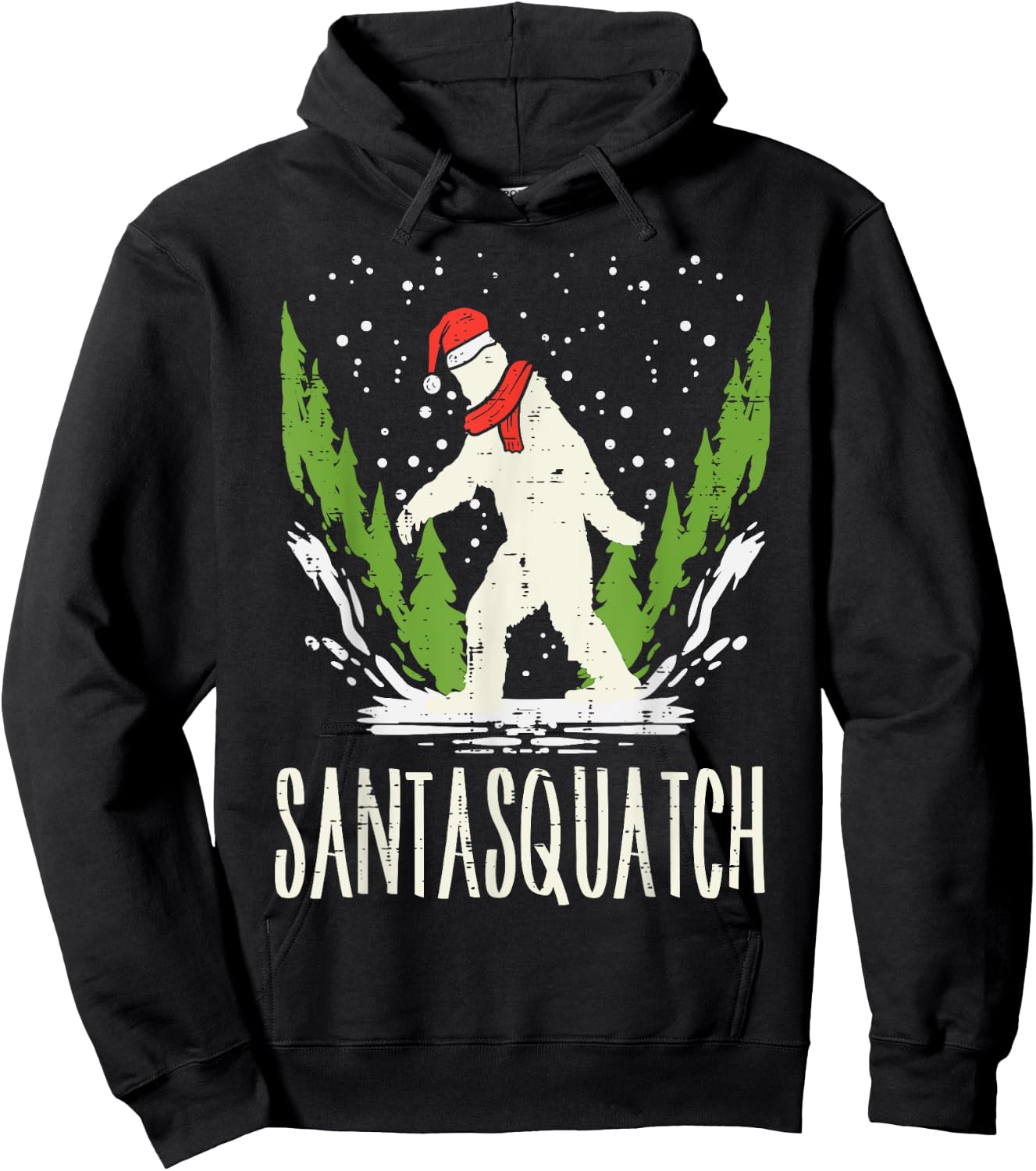 Bigfoot Sasquatch Santa Squatch Christmas Xmas Pajama PJ Hoodie - Hoodie | Black