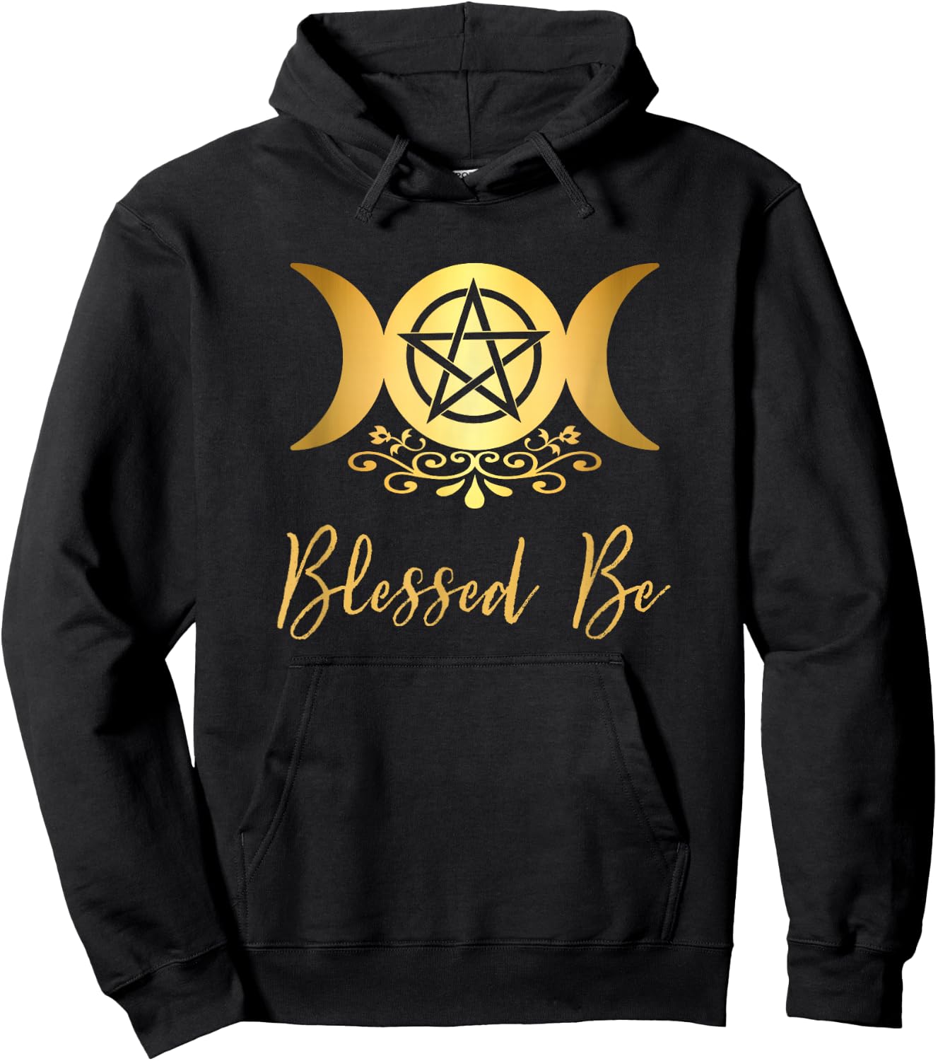 Blessed Be Wiccan Pagan Triple Moon Goddess and Pentacle Hoodie - Hoodie | Black