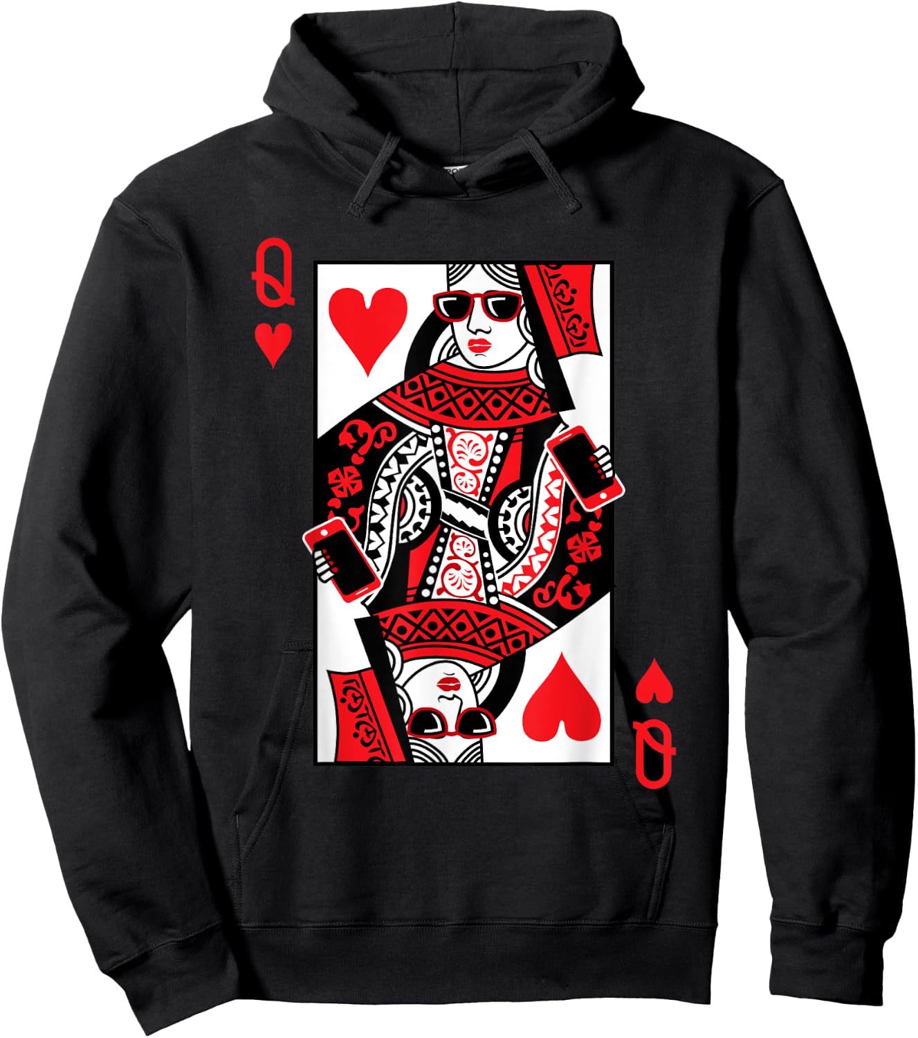 Classic Black Queen of Hearts : Adult, Short Sleeve, Cotton-Polyester Blend Hoodie - Hoodie | Black