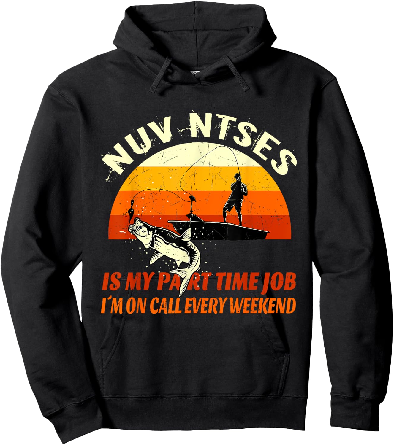 NUV NTSES IS MY PART TIME JOB Funny Hmoob Hmong Fishing Hoodie - Hoodie | Black