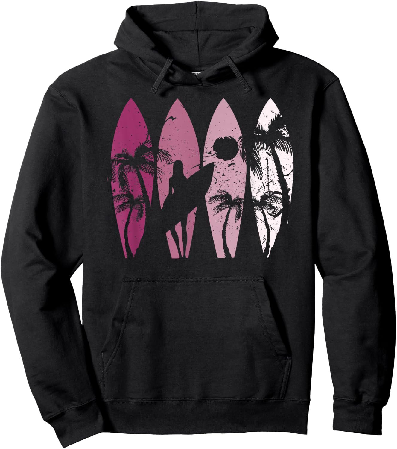 Surfing Surfer Palm Tree Surfboard Sunset Surfer Girl Hoodie - Hoodie | Black