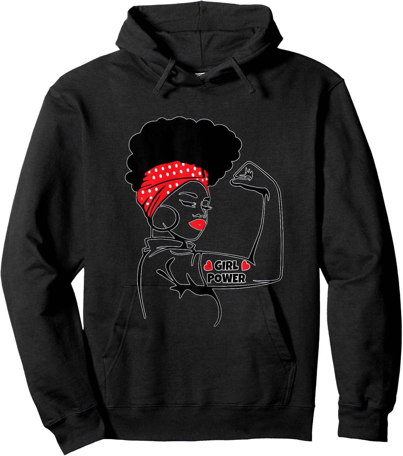 Afro Diva Power Girl Red Lips High Puff Melanin Fitness Hoodie - Hoodie | Black