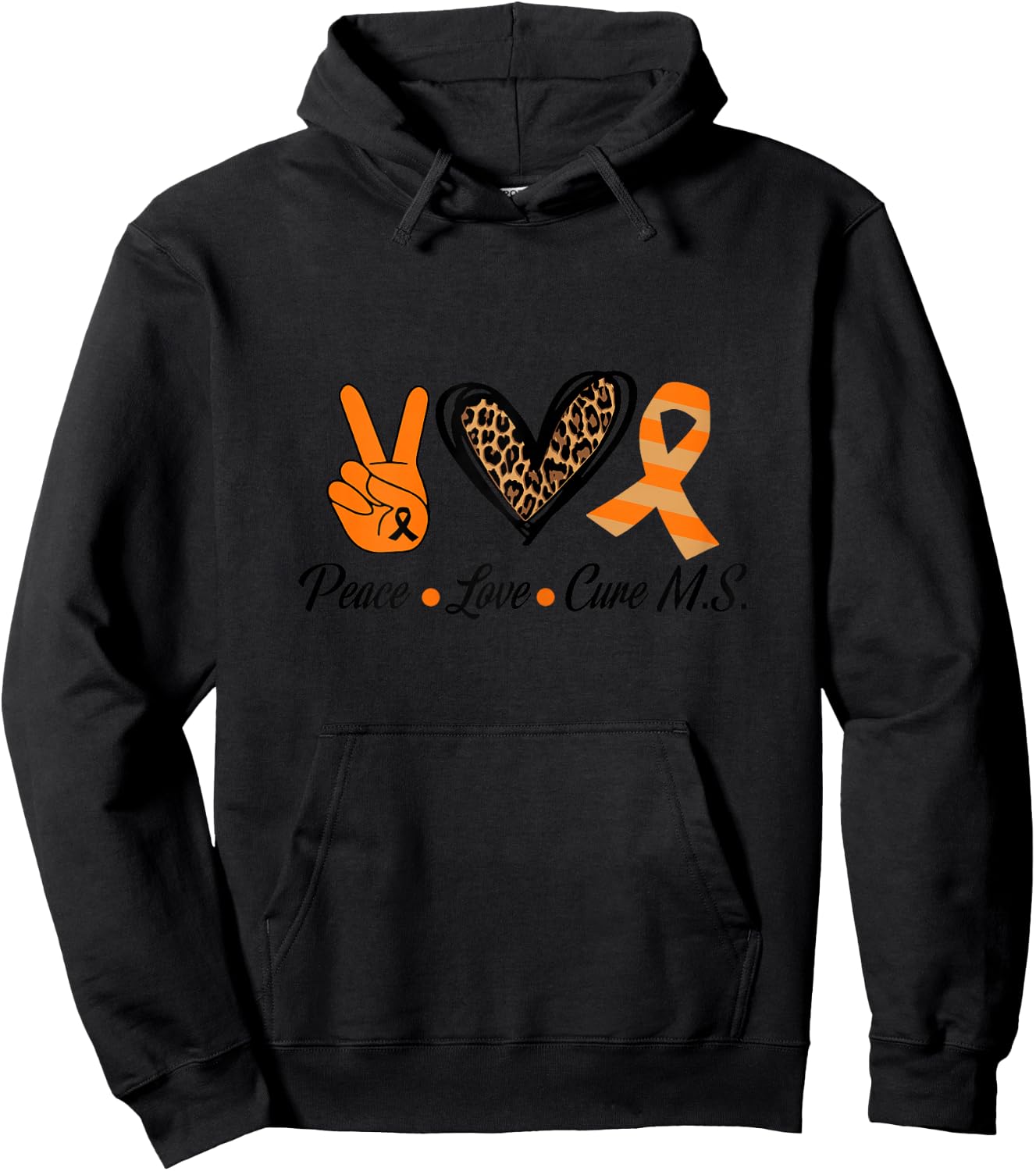 Multiple Sclerosis Awareness Peace Love Cure MS Hoodie - Hoodie | Black
