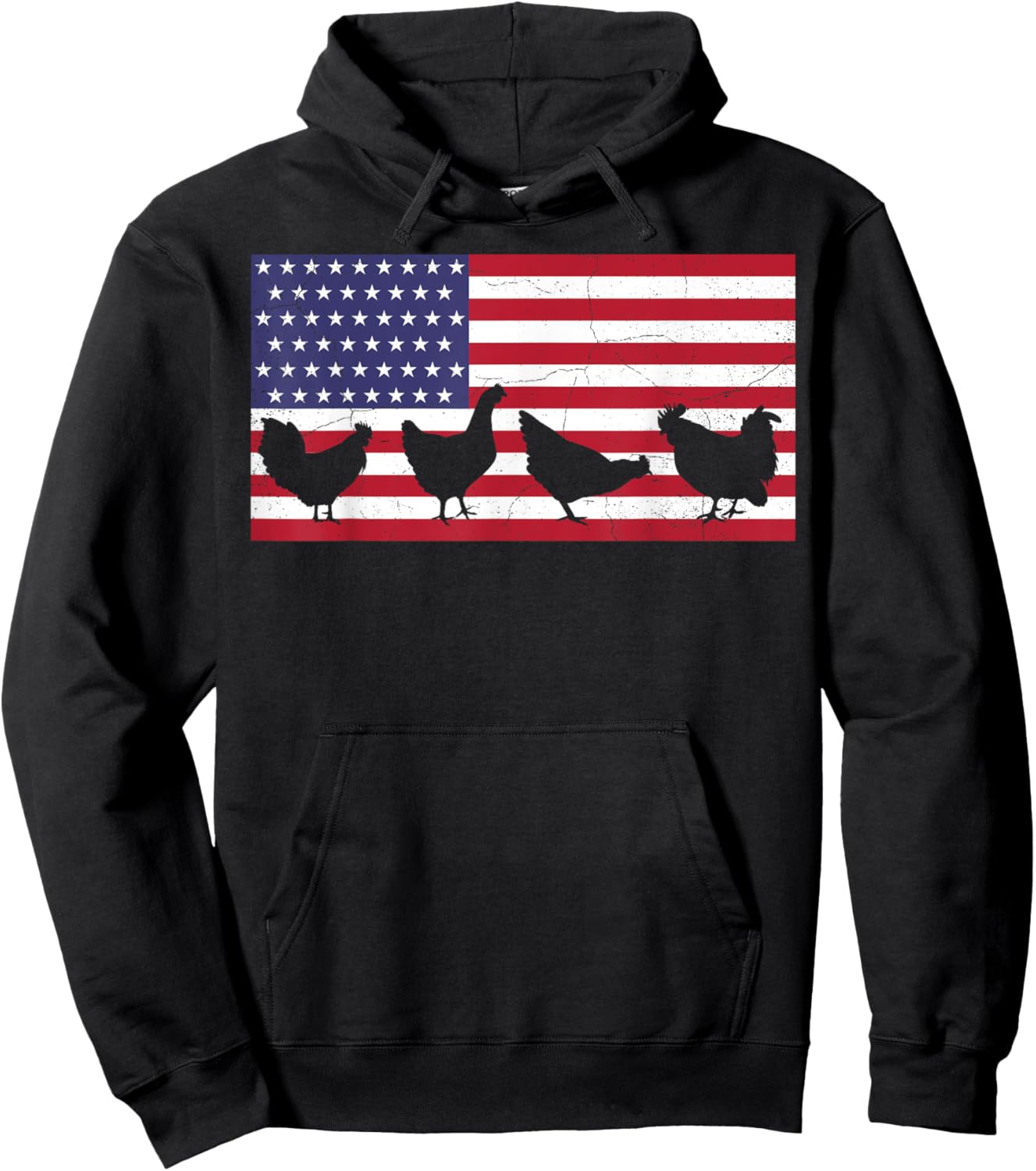 Chicken Fourth of July Hen Farm July 4th American Flag USA Hoodie - Hoodie | Black