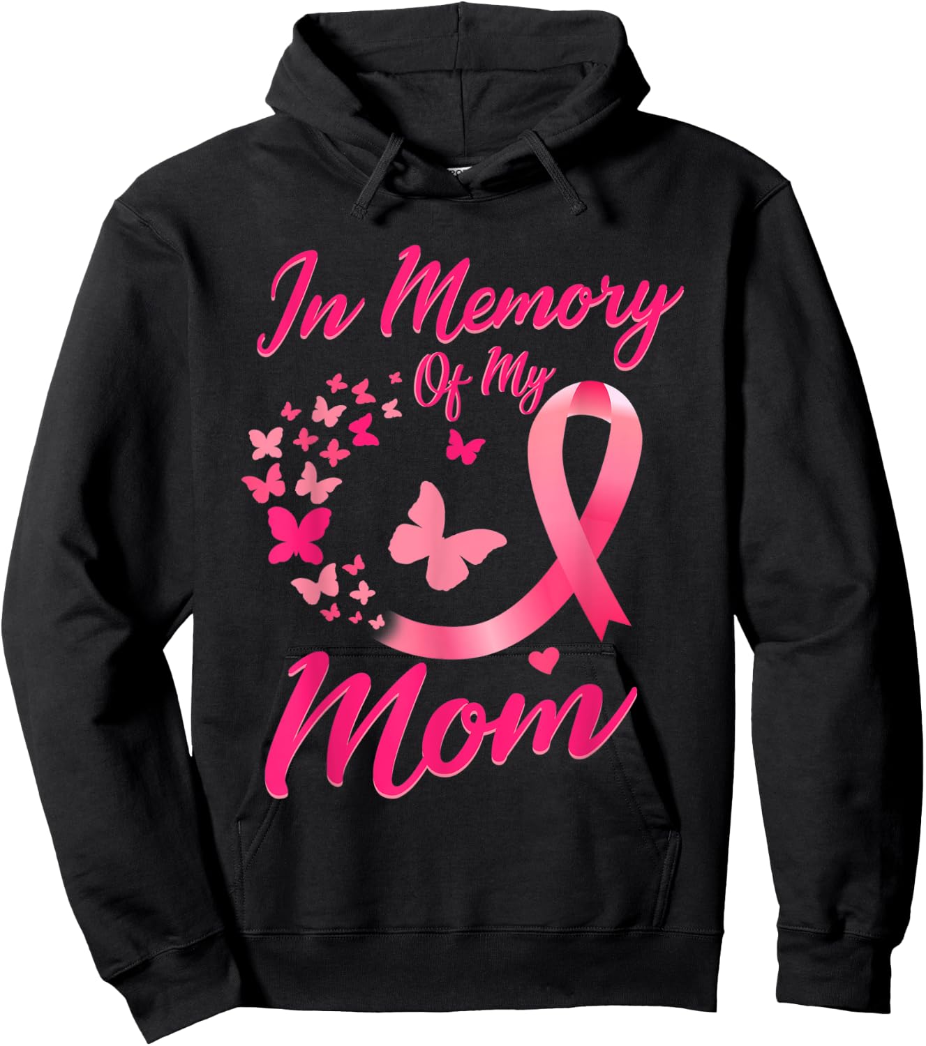 In Memory of My Mom Butterfly Breast Cancer Awareness Hoodie - Hoodie | Black