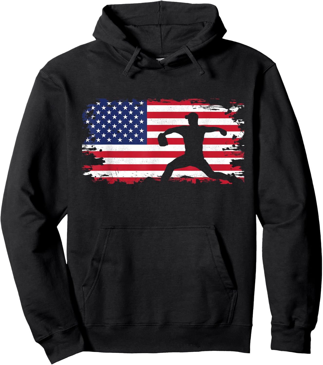 American Flag Pitcher Baseball Apparel - Baseball Hoodie - Hoodie | Black